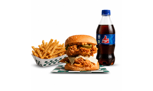 Double Trouble Burger + Soft drink + Fries